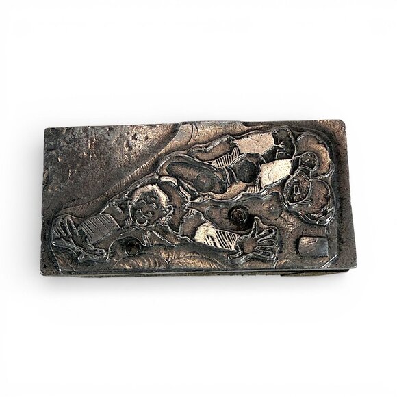 Antique Etched Steel Printing Block Featuring Intricate Artistic Relief Design - Picture 9 of 9